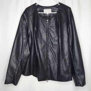 Woman Within Faux Leather Moto Jacket 28W Black Zipper Pockets Round‎ Collarless